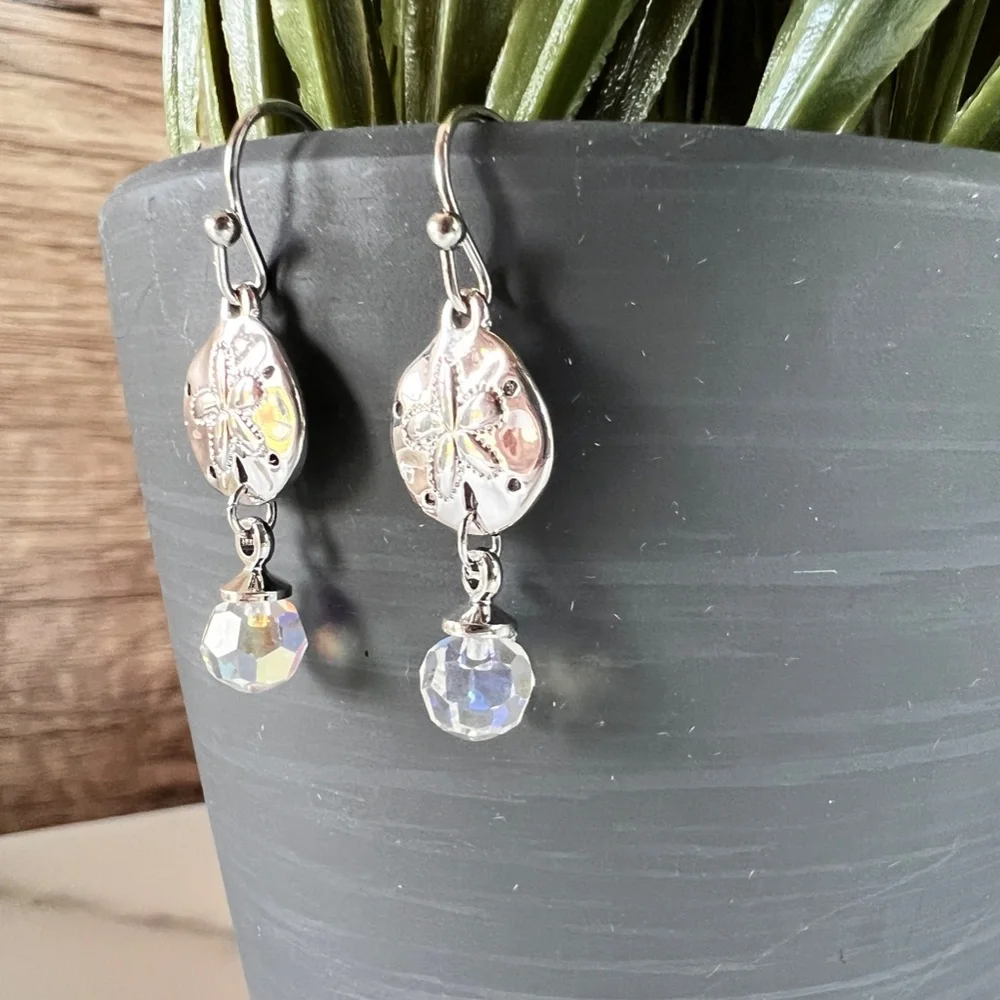 Swarovski Crystal Silver Dollar and Clear Crystal Dangle Earrings - Picture 2 of 4